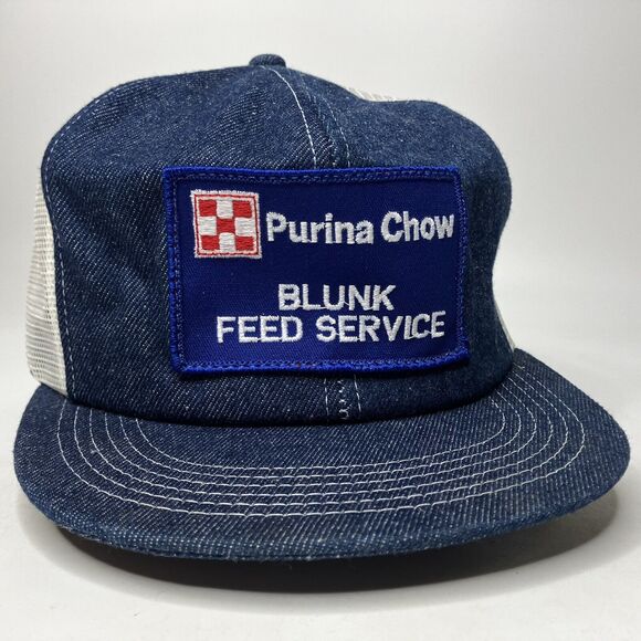 Vtg Purina Chow Blunk Feed Patch Denim Hat Cap Mesh Snapback K-products USA - Picture 1 of 7